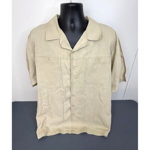 Veezo Button Down Linen Blend Size Large Beige Tan